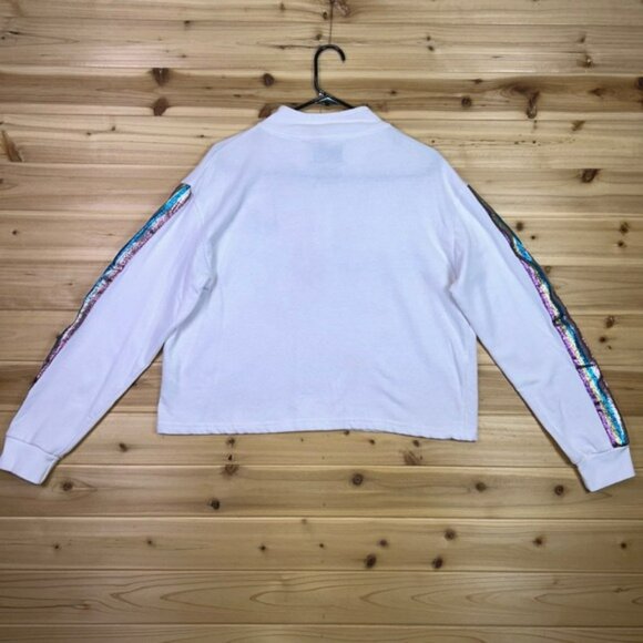 MTV Sweater Womens Juniors XL 15/17 White 1/4 Zip Long Sleeve Crop Top Shirt - Picture 4 of 6